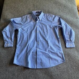 Kirkland Signature Mens Blue White Striped Non-Iron Cotton Dress Shirt 16.5 34